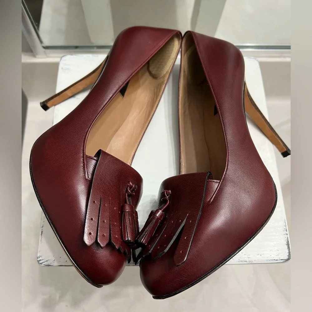 Ann Taylor Burgundy Leather Heels Size 8 - Picture 4 of 15